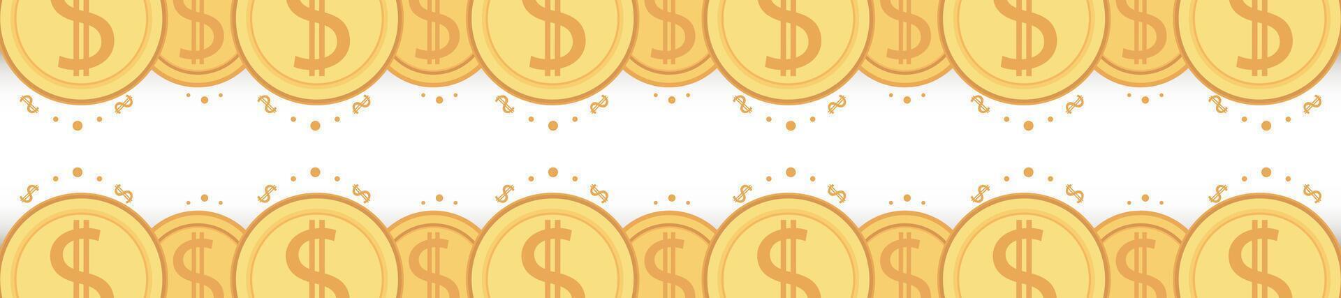 Frame of gold coins dollar cents. Realistic money seamless border coin gold vector