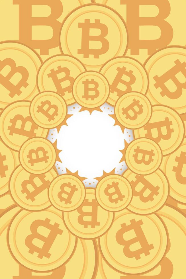 Bitcoin frame. Golden cryptocurrency bit coin. Electronic money symbol. Blockchain bitcoin border. vector