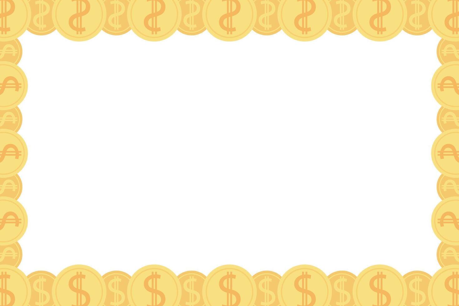 Frame of gold coins dollar cents. Realistic money seamless border coin gold vector