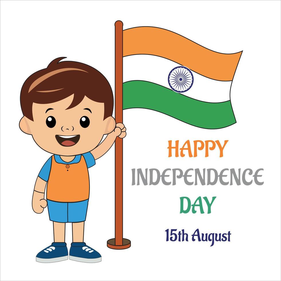 Little boy holding an Indian National Flag on Independence day 15th august vector
