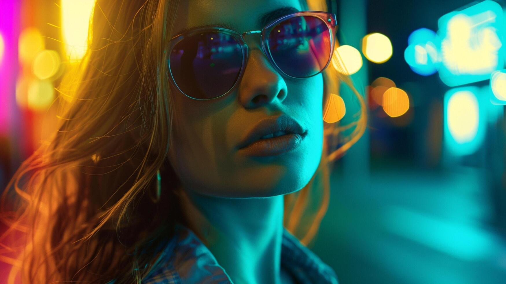 young woman in sunglasses confident and fashionable photo