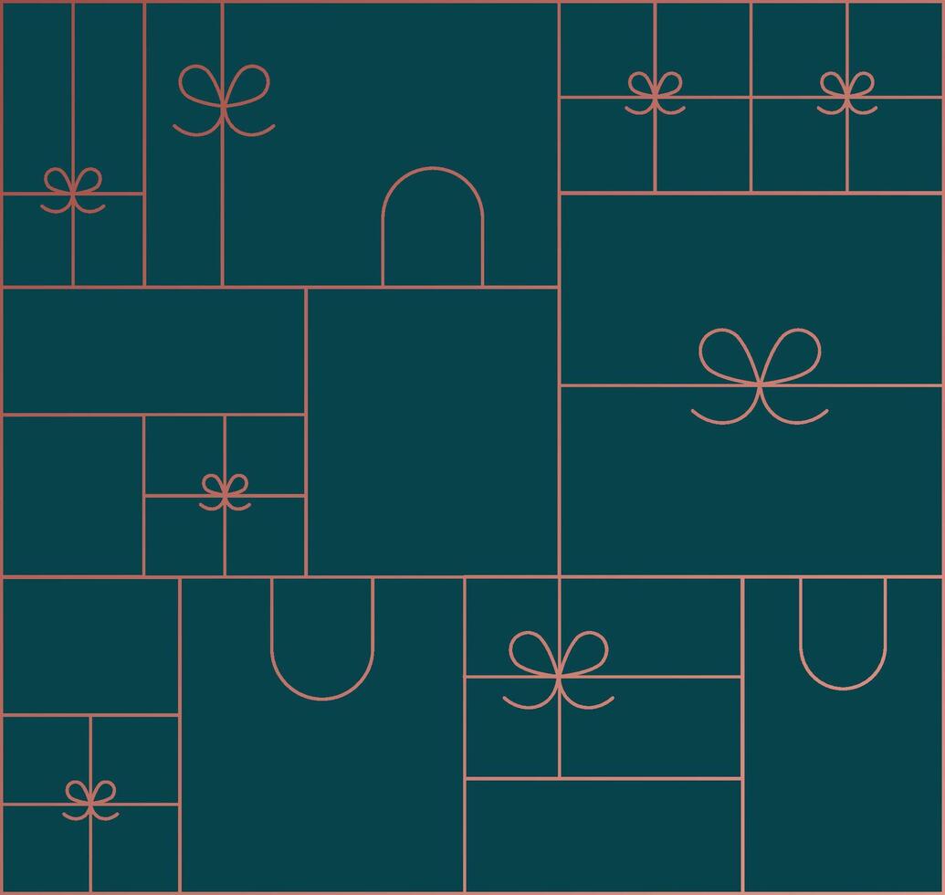 Art deco present composition drawing in linear style on green blue background vector