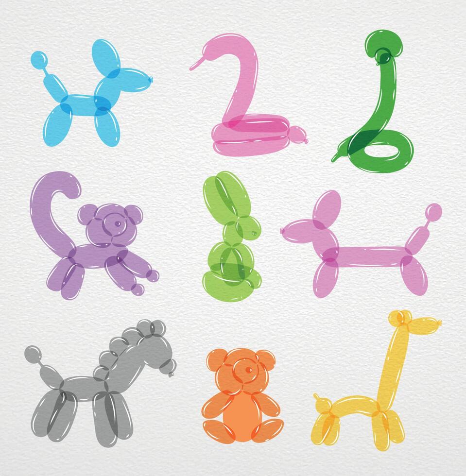 Animals from balloons colored dog swan dachshund giraffe lemur rabbit bear horse snake vector
