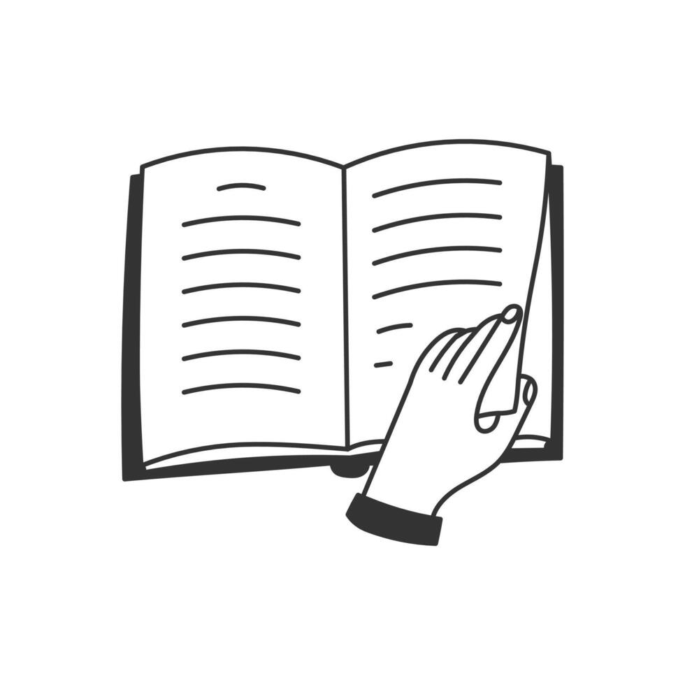 Hand Turning Page Open Book Doodle Icon vector