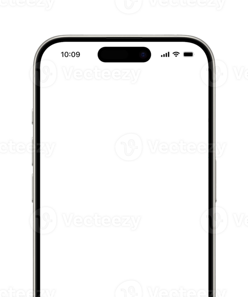 Latest modern smartphone mockup with blank transparent screen. Realistic style mobile phone mock up of front view with Cellular icon, date and notch top bar png