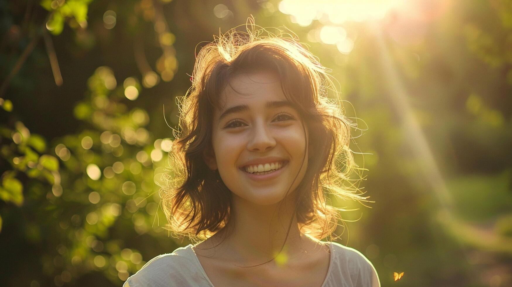 young woman smiling looking at camera surrounded photo