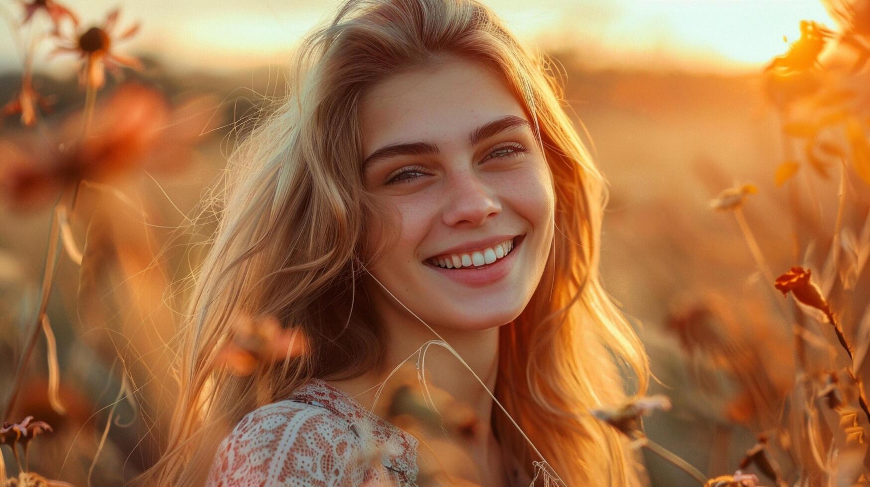 young woman smiling looking at camera surrounded photo