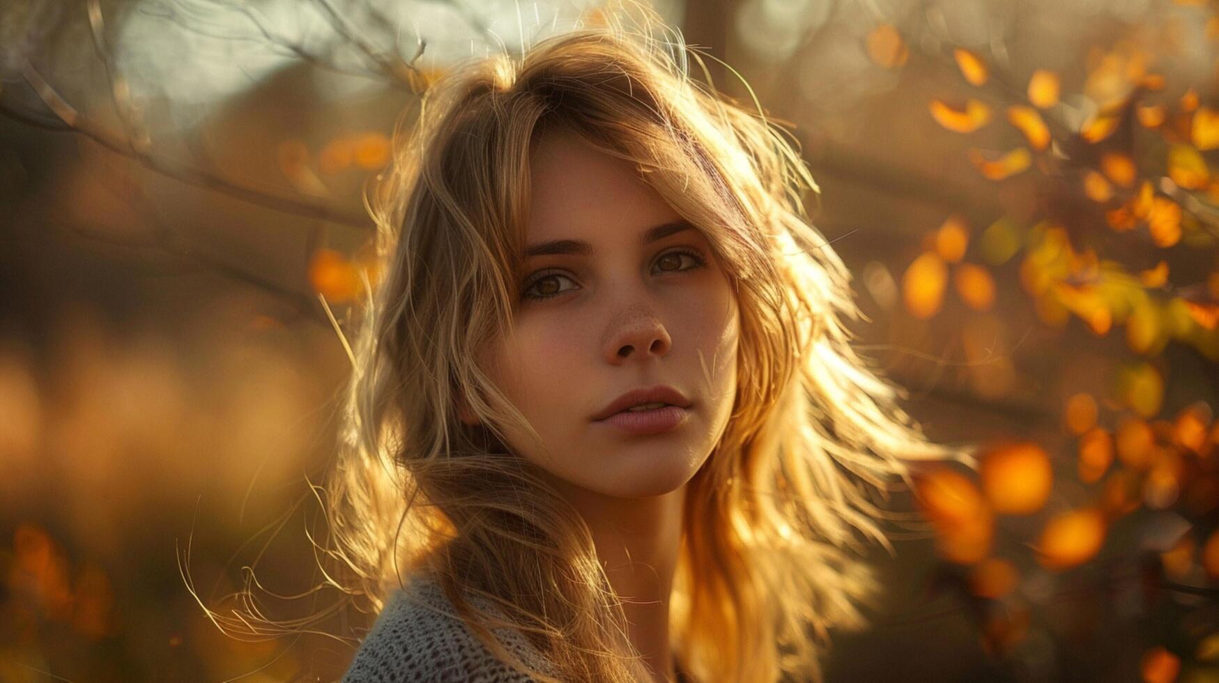 young woman with blond hair looking at camera photo
