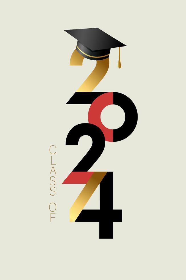 Class of 2024 logo design, graduating banner concept with square cap. vector