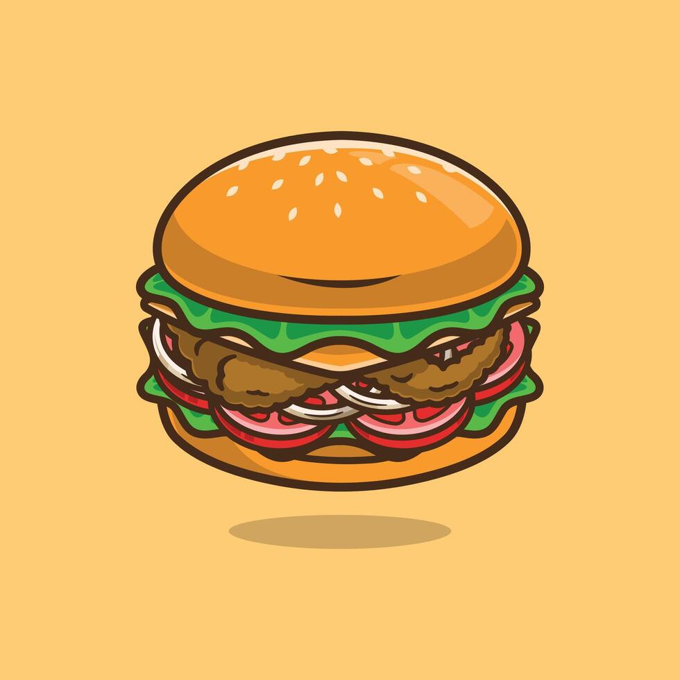 Chicken Cheese Burger with Extra Onions. Food and Beverages Illustration Concept. vector