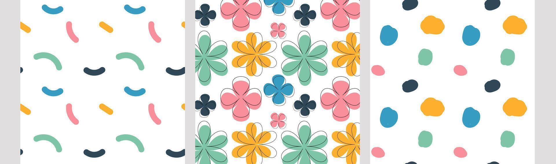 seamless patterns with floral, shapes for fabric, textiles, clothing, wrapping paper, cover, banner, interior decor. abstract backgrounds. vector