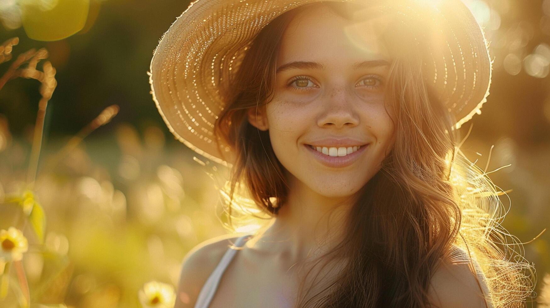 young woman outdoors looking at camera smiling photo