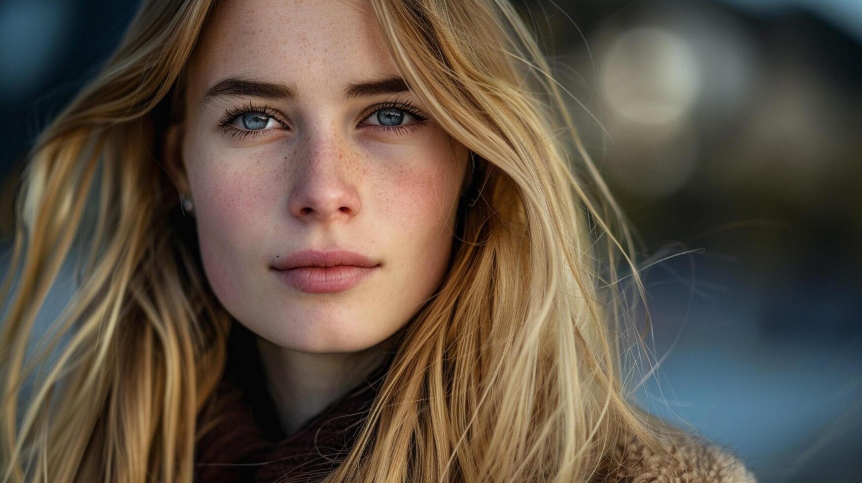 young woman with long blond hair looking at camera photo