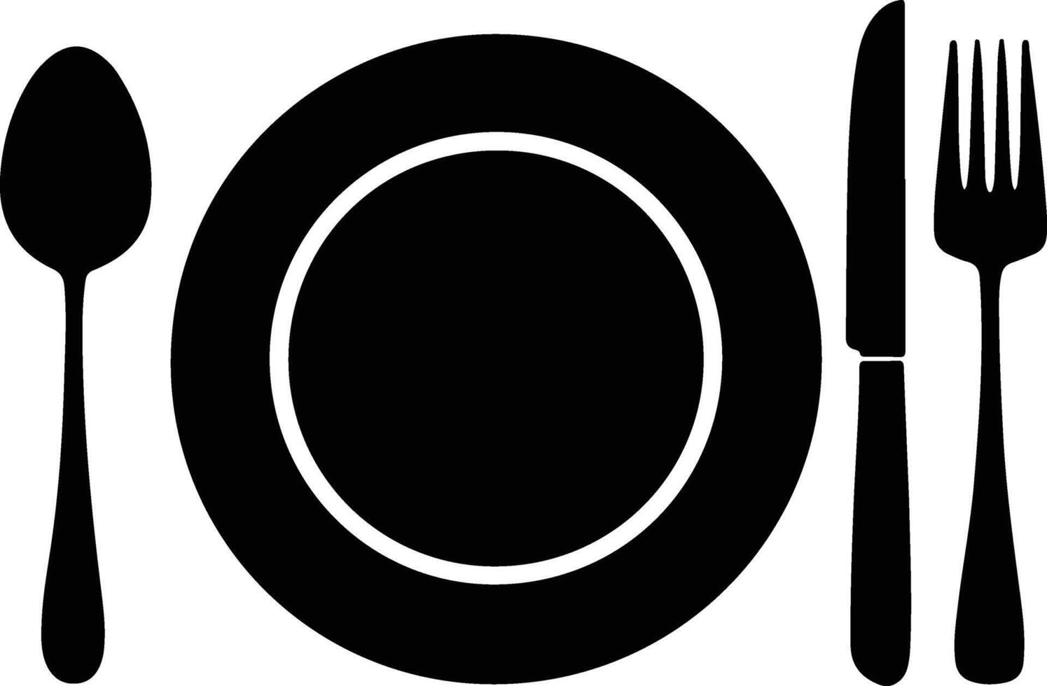 Plate, fork and knife icon in flat style. Food symbol isolated Plate icon. Flat illustration in black on white background. illustration vector