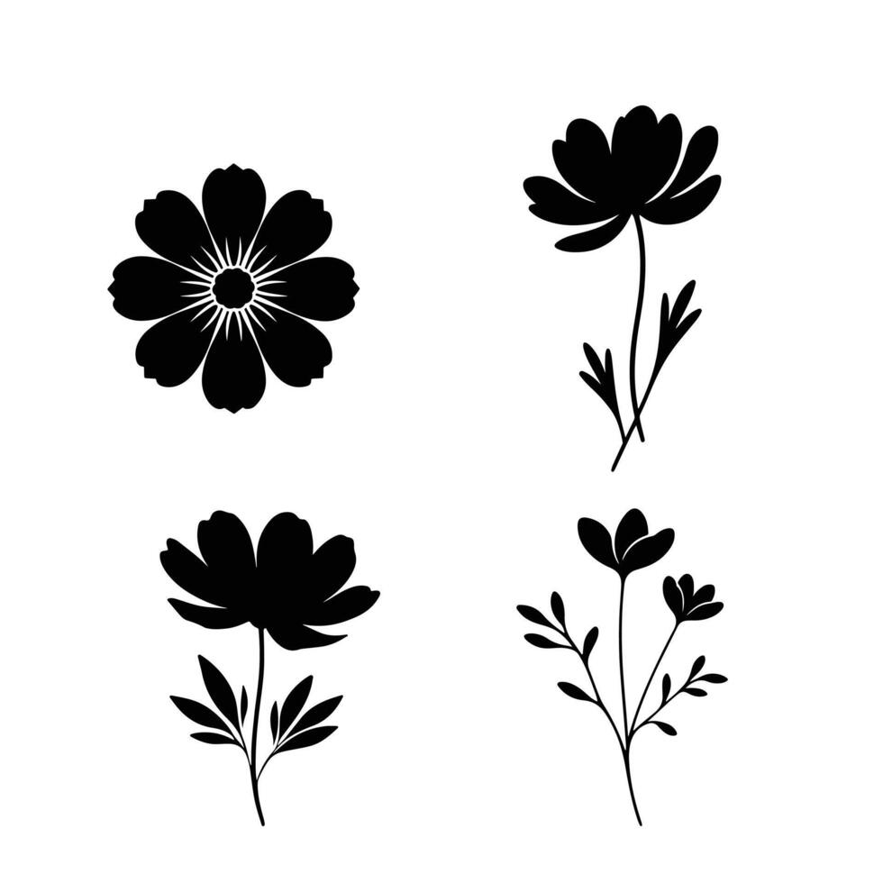 Black silhouette of flower set isolated on a white background. Flower victor illustration vector