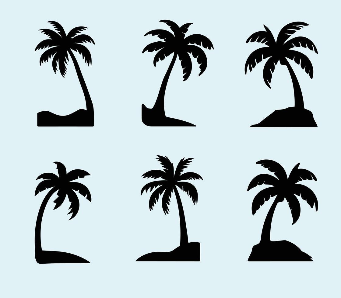 Black Palm Trees Set Isolated On White Background. Palm Silhouettes. Design Of Palm Trees For Posters, Banners, And Promotional Items. Illustration. vector