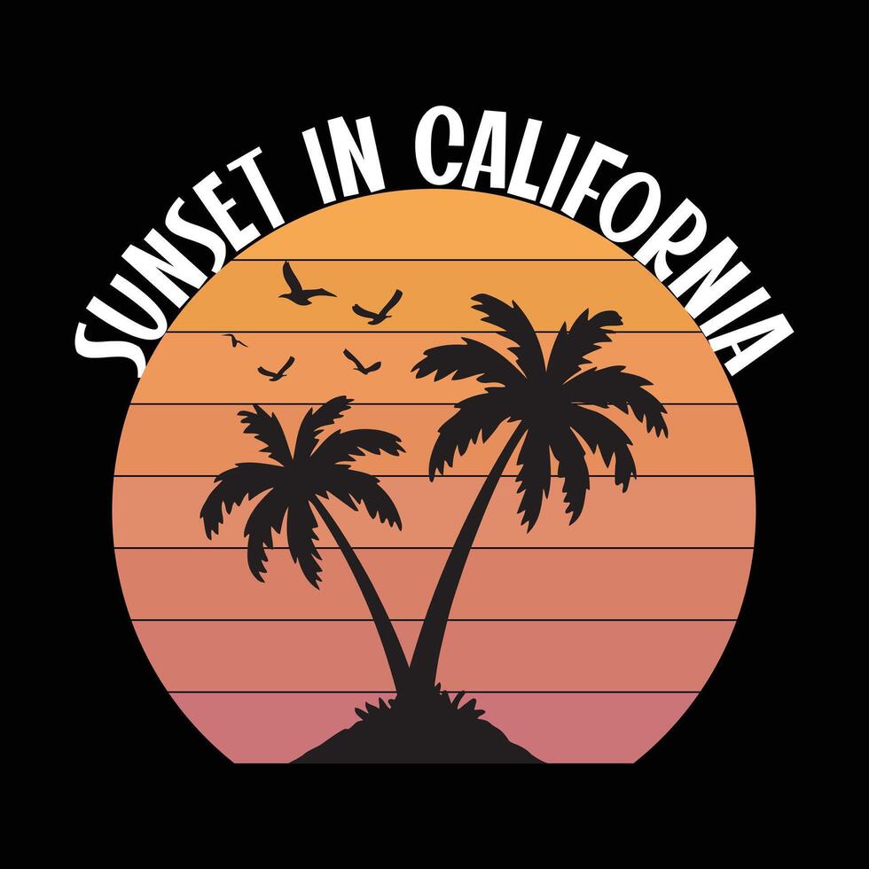 Sunset in California summer sunset gradient and palms silhouette on black background vector