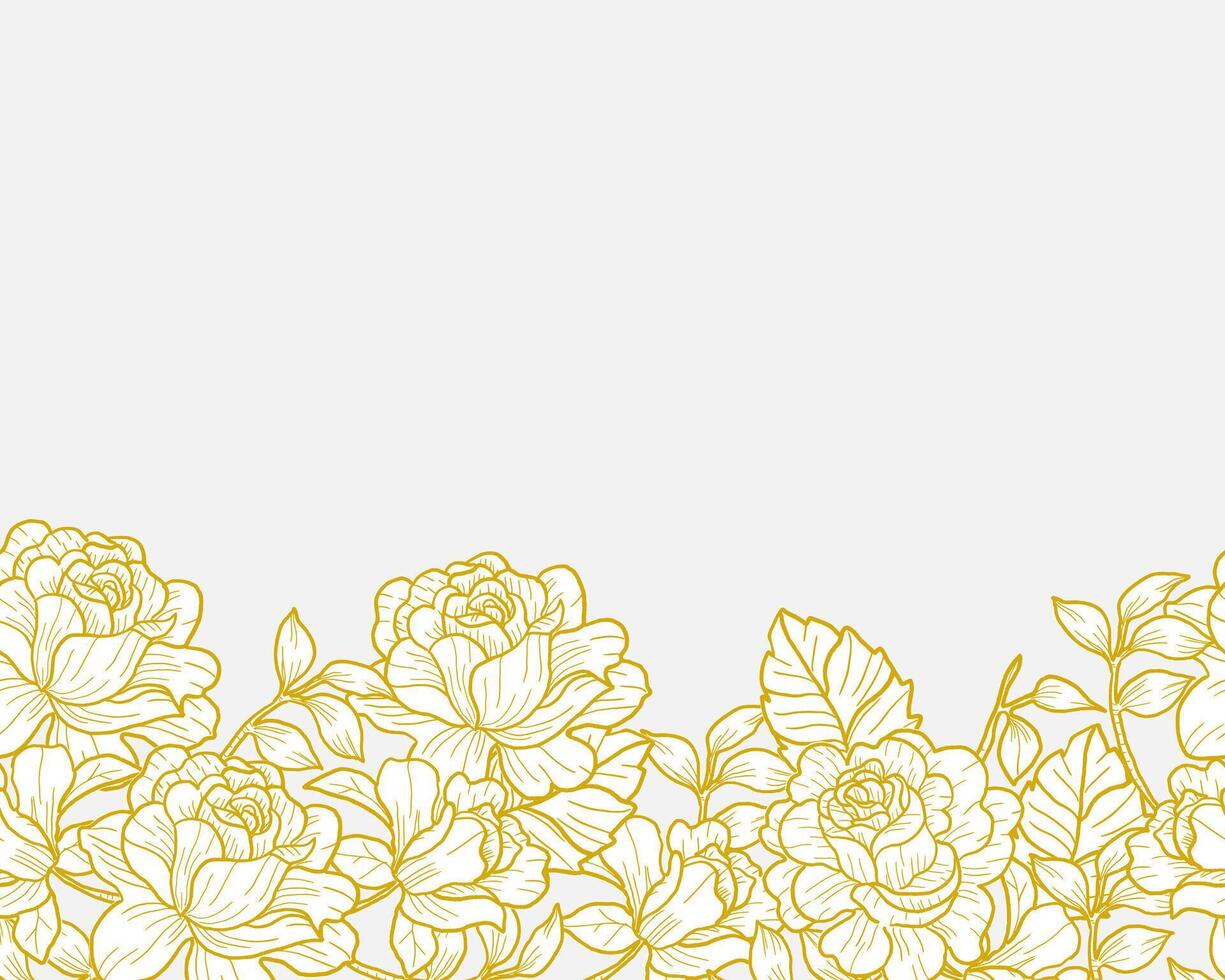 Hand Drawn Gold Rose and Leaves Background vector