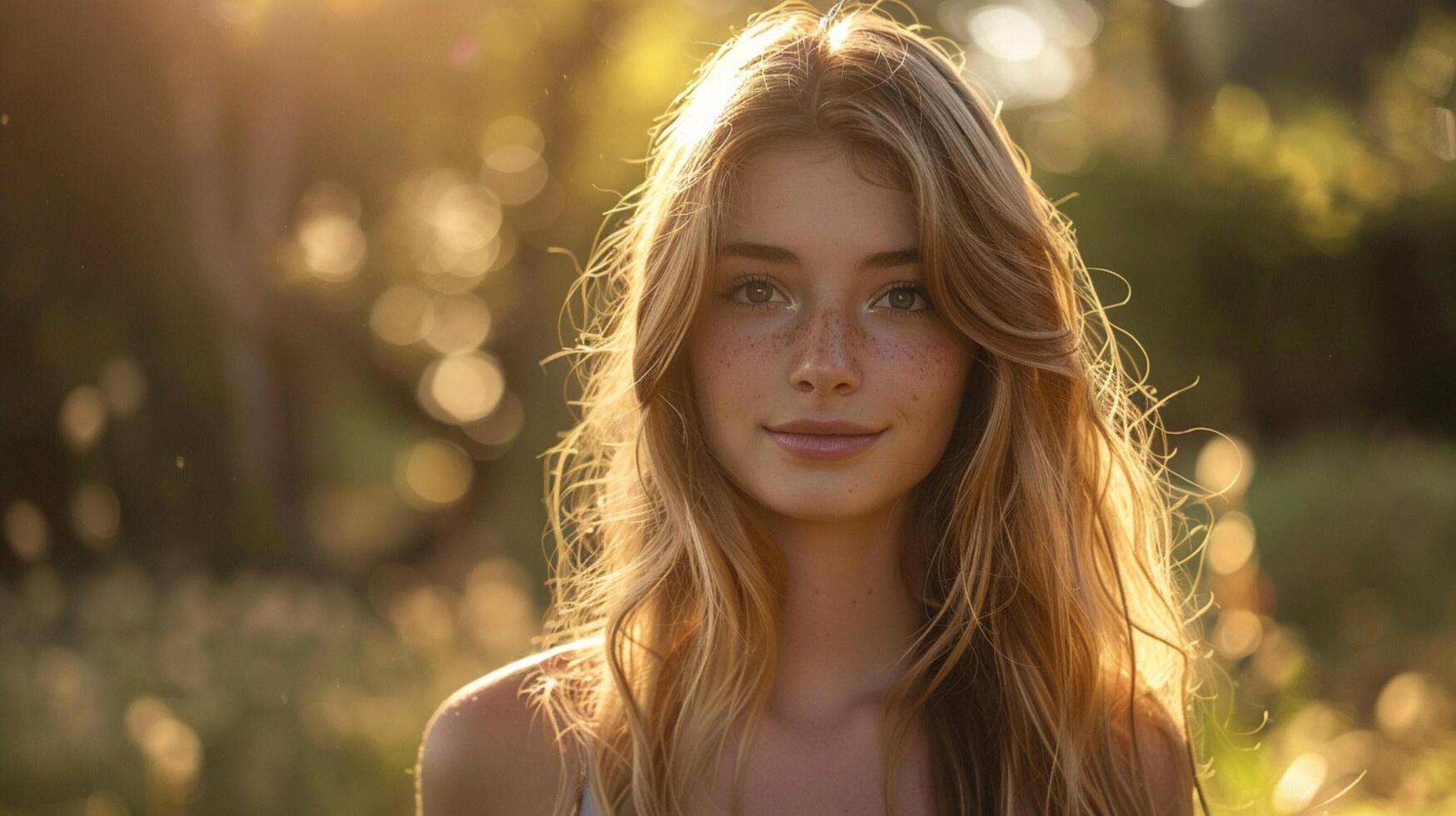 young woman with long blond hair looking at camera photo