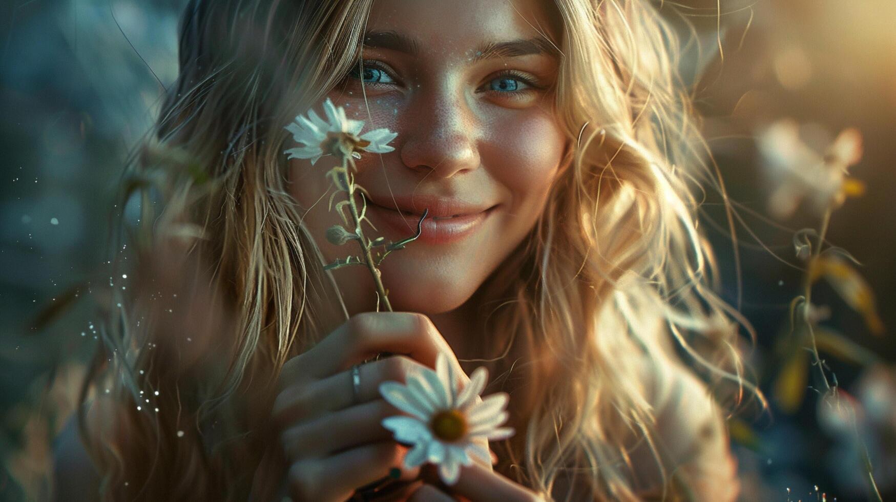 young woman with long blond hair smiling photo
