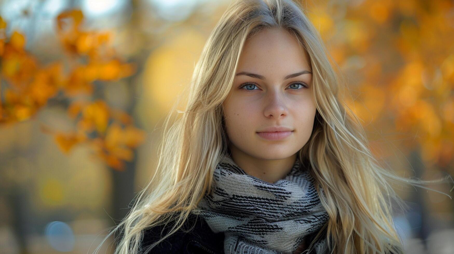 young woman with long blond hair looking at camera photo