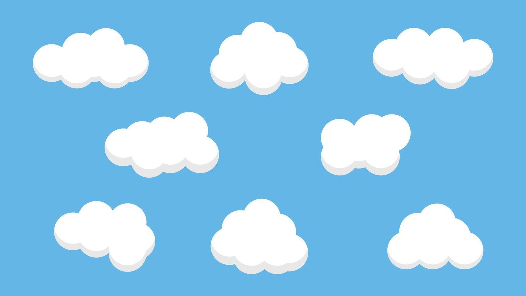 white cloud cartoon set isolated on blue background vector