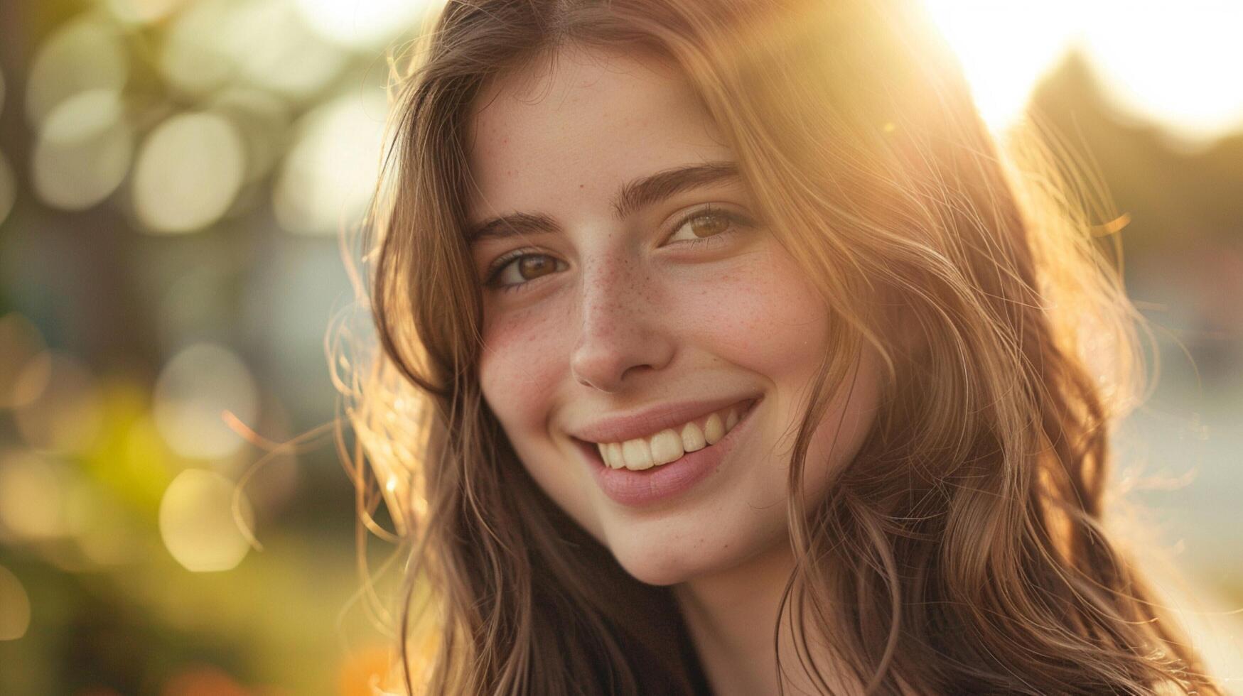 young woman with long brown hair smiling photo