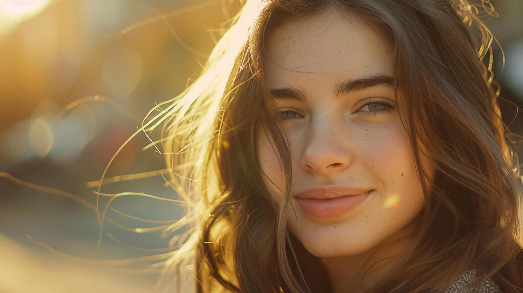 young woman with long brown hair smiling photo
