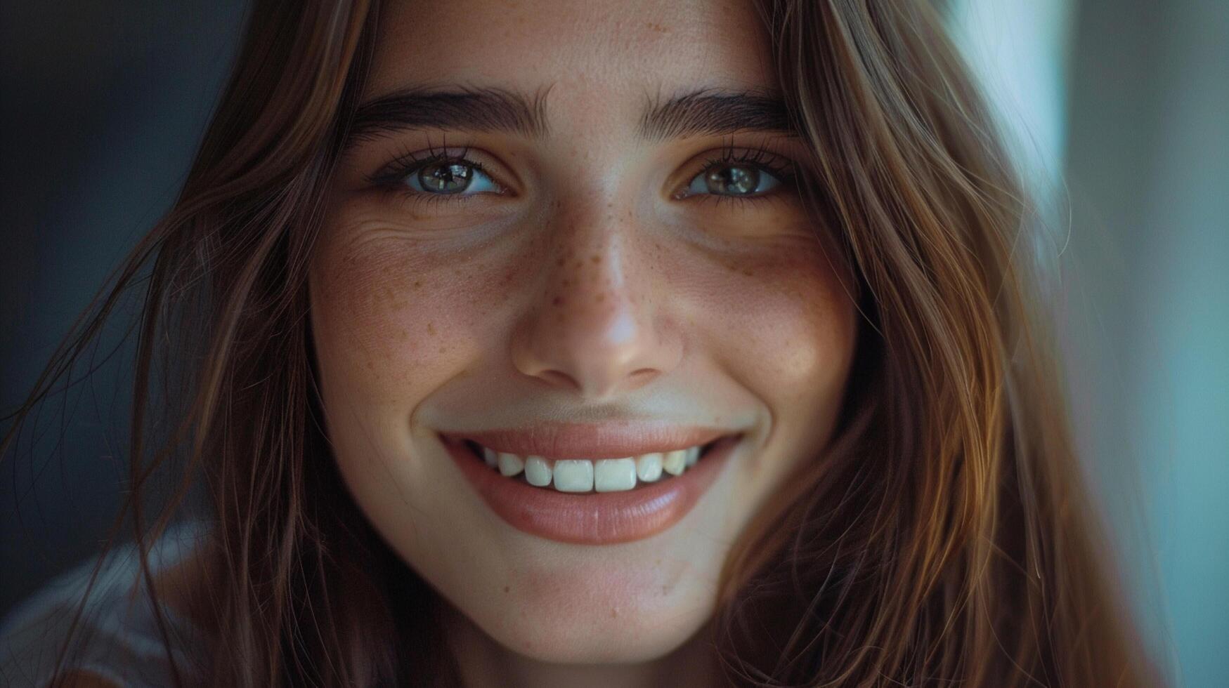 young woman with long brown hair smiling photo