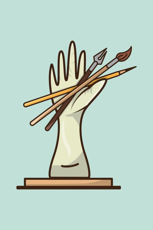 Illustration of arm decoration with brush and pencil on the palm vector