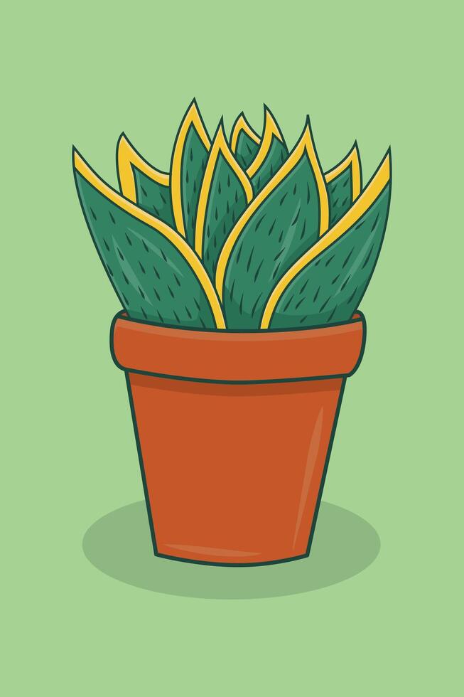Illustration of sansevieria plant in clay pot on lime green background vector
