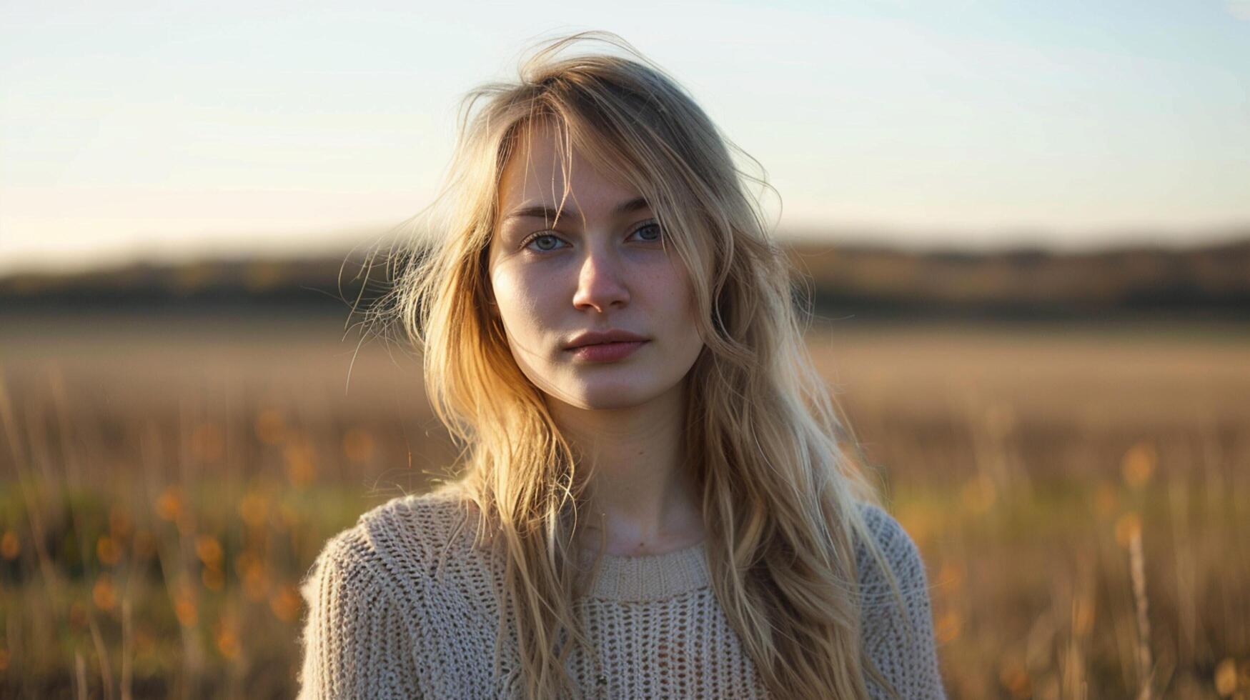 young woman with blond hair looking at camera photo