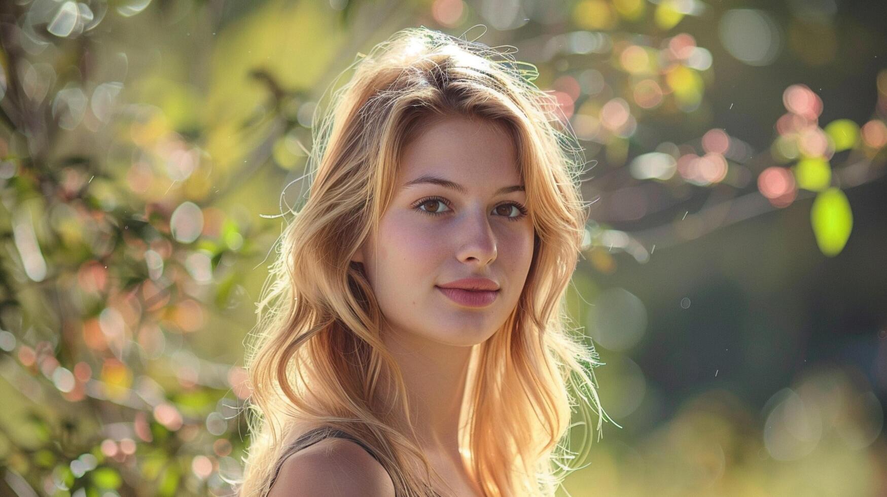 young woman with blond hair looking at camera photo