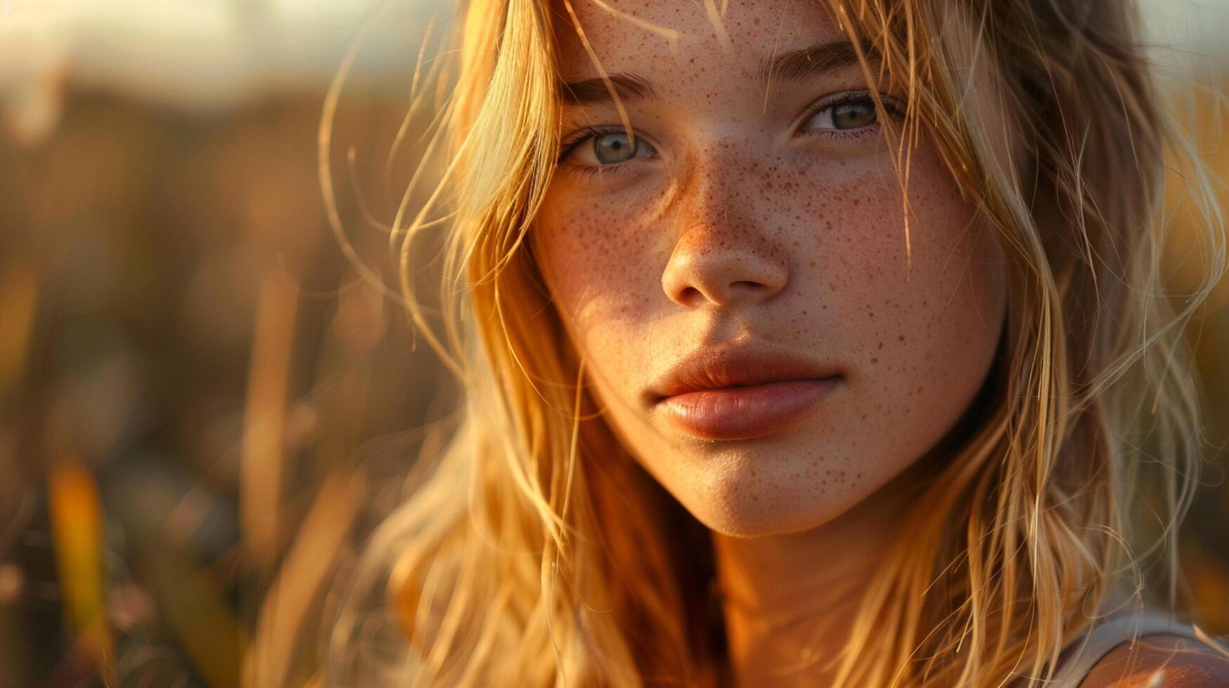 young woman with blond hair looking at camera photo