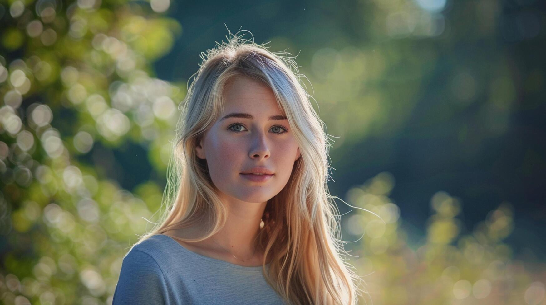 young woman with blond hair looking at camera photo