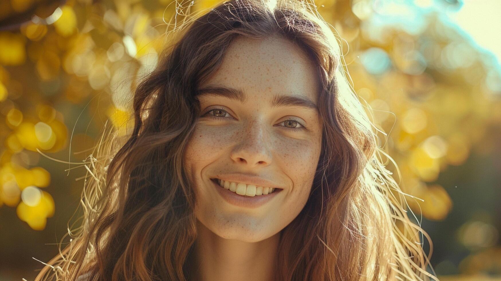 young woman with long brown hair smiling photo