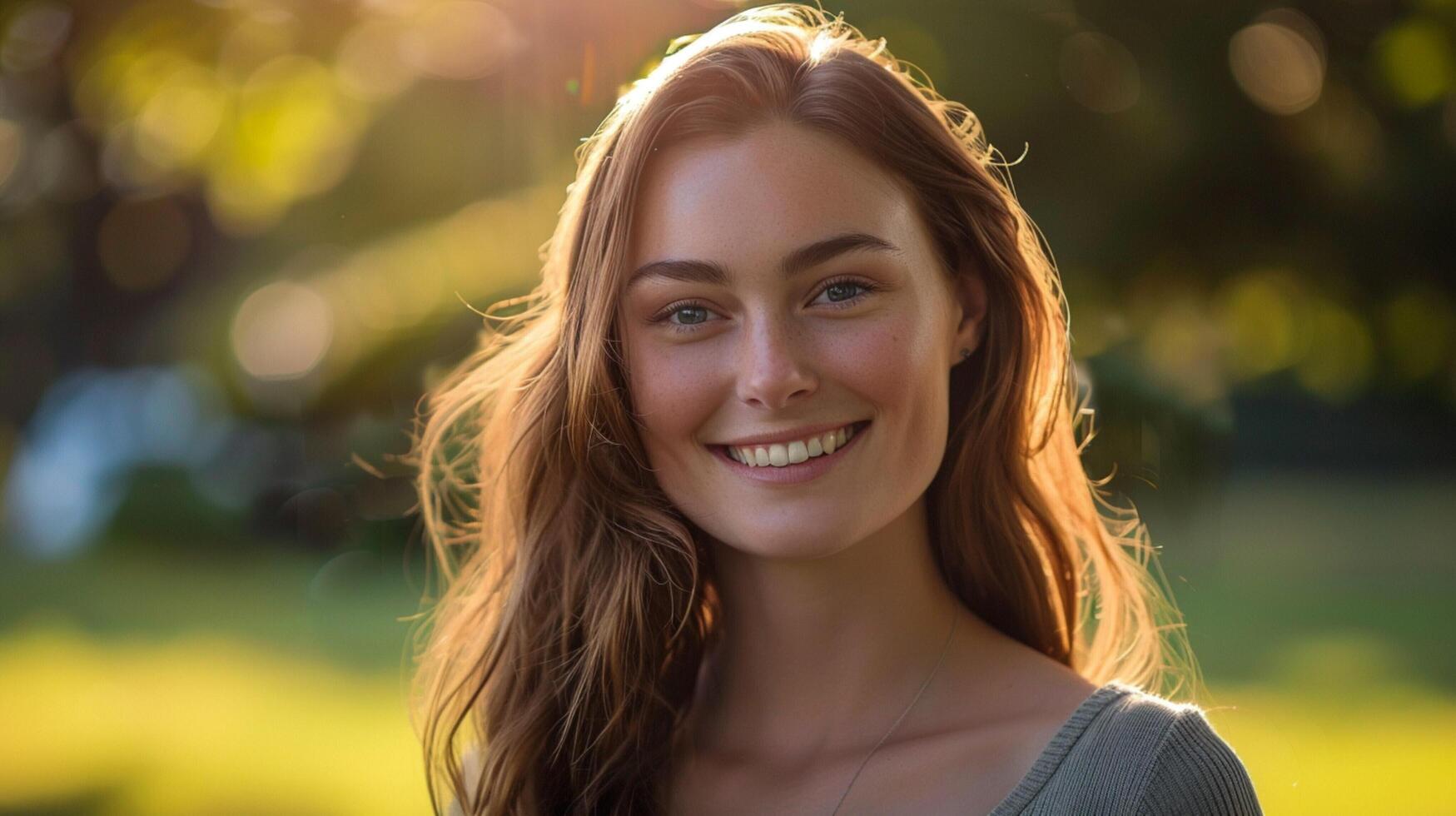 young woman with long brown hair smiling photo