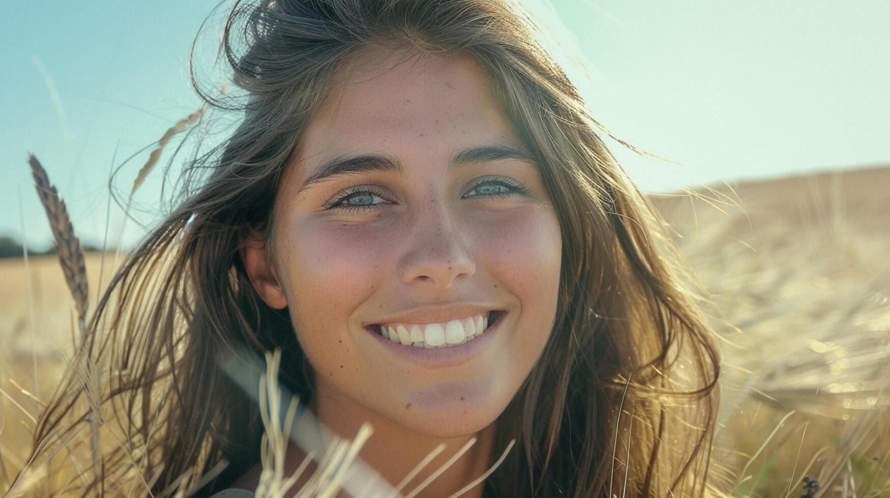 young woman with long brown hair smiling photo