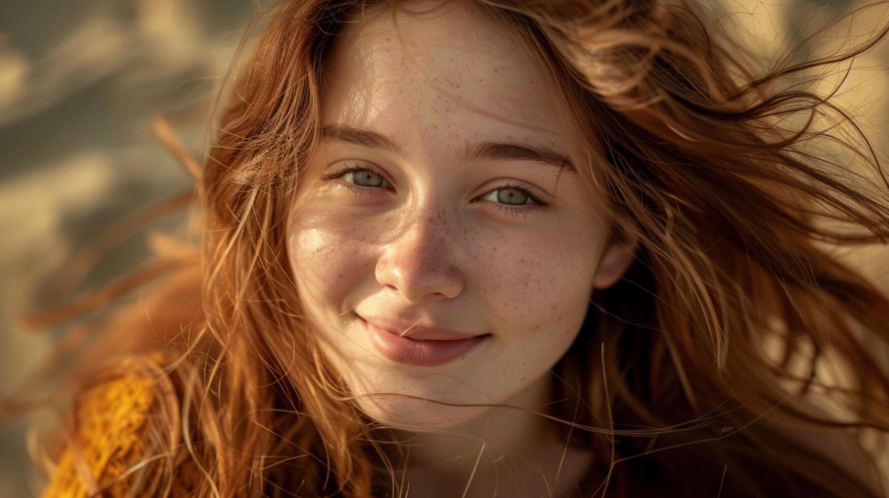 young woman with long brown hair smiling photo