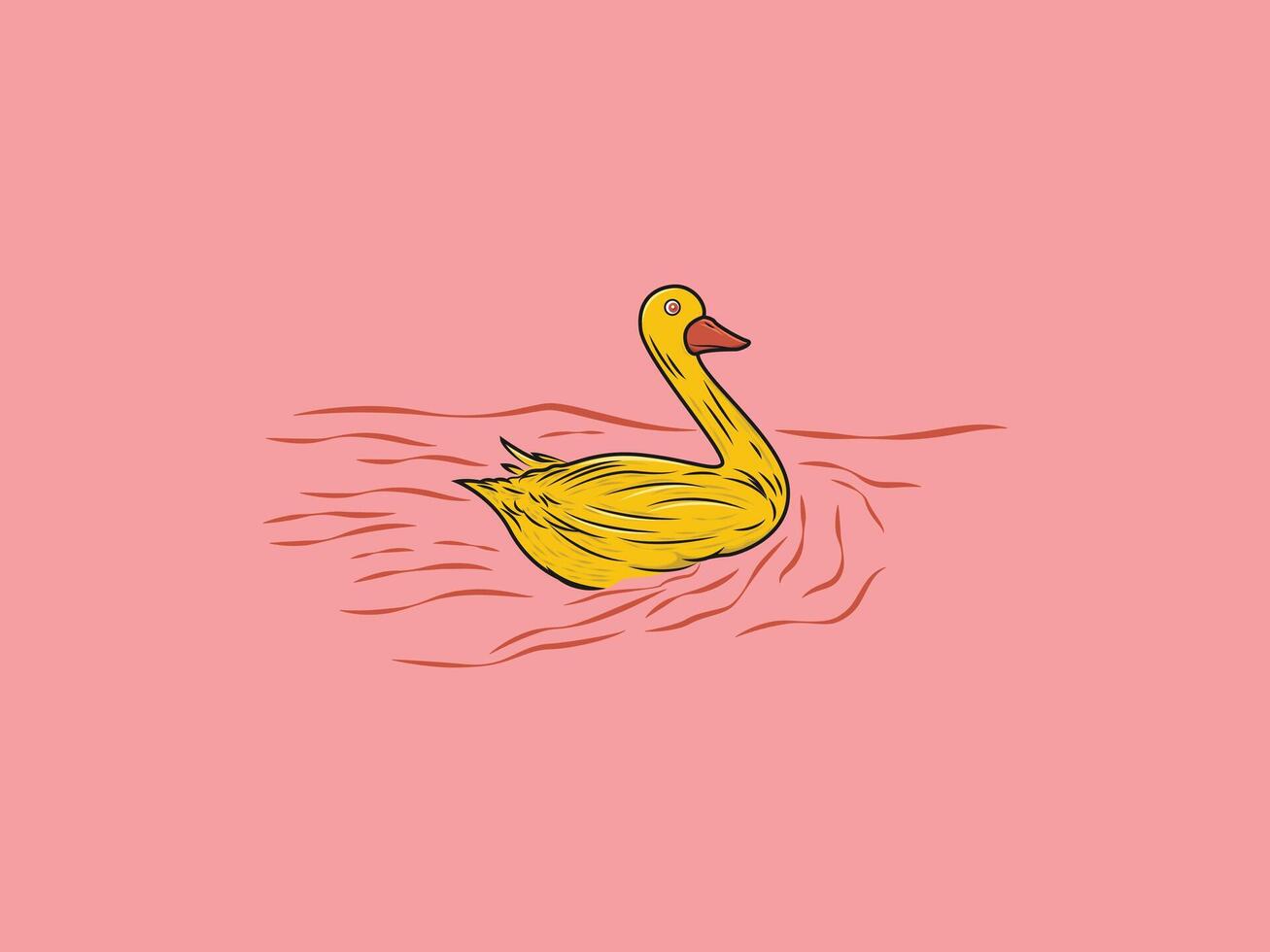 Yellow duck swimming design on pink background vector