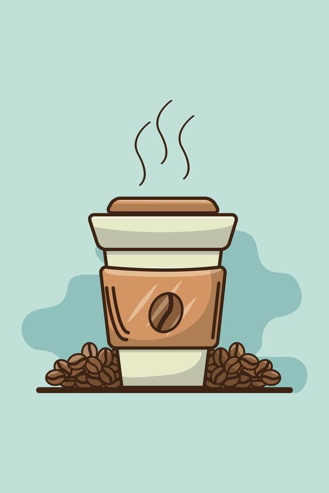 Illustration of a cup of coffee and coffee beans at the bottom of the glass vector
