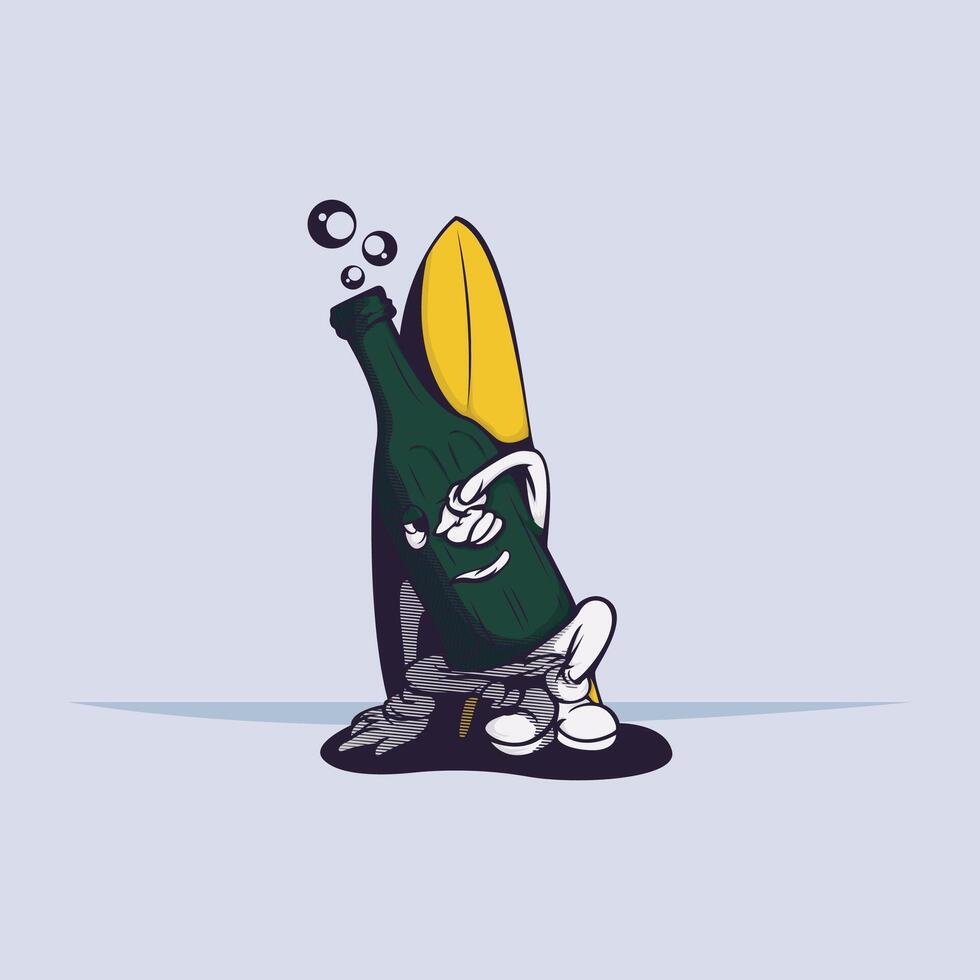 Character of a bottle and surf board vector