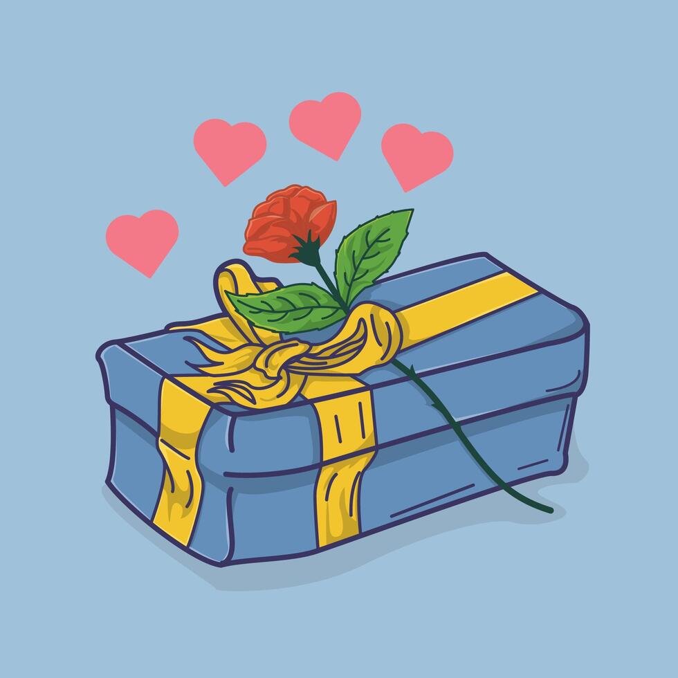 Illustration of a rose with a gift box with love on valentine's day vector