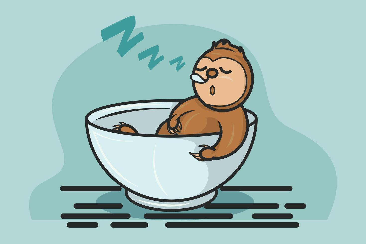 Illustration of a slow loris sleeping peacefully on a mack on a light blue background vector