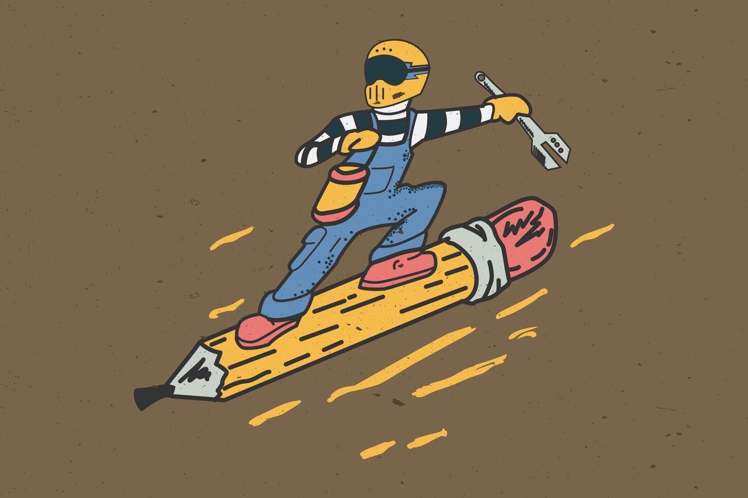 Illustration of man in glasses full of fun surfing with a pencil pouring out his imagination vector