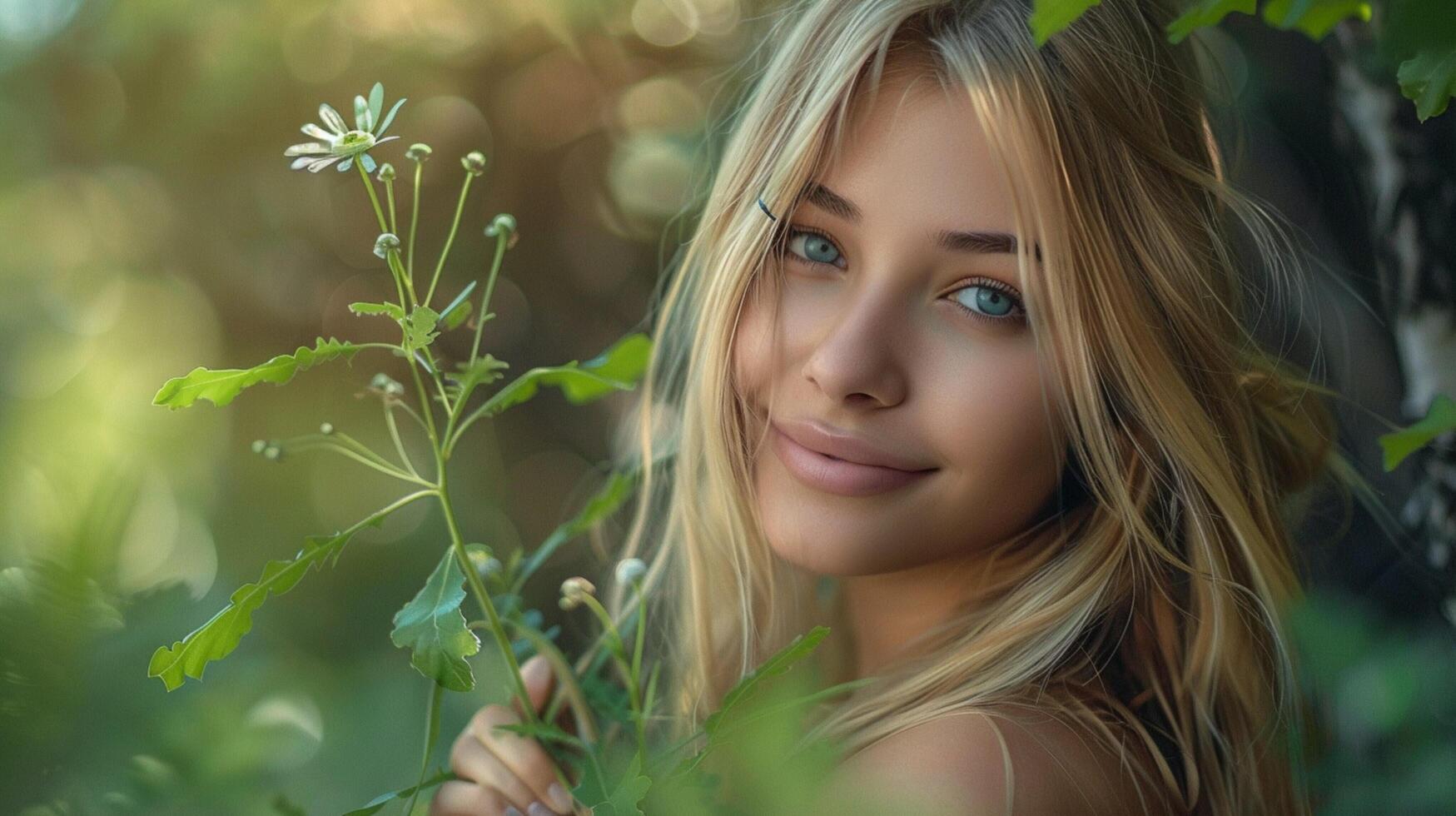 a cute smiling woman with long blond hair looking photo