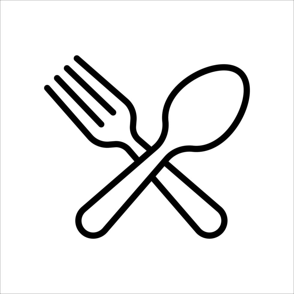 Spoon and fork line icon isolated on white background. vector
