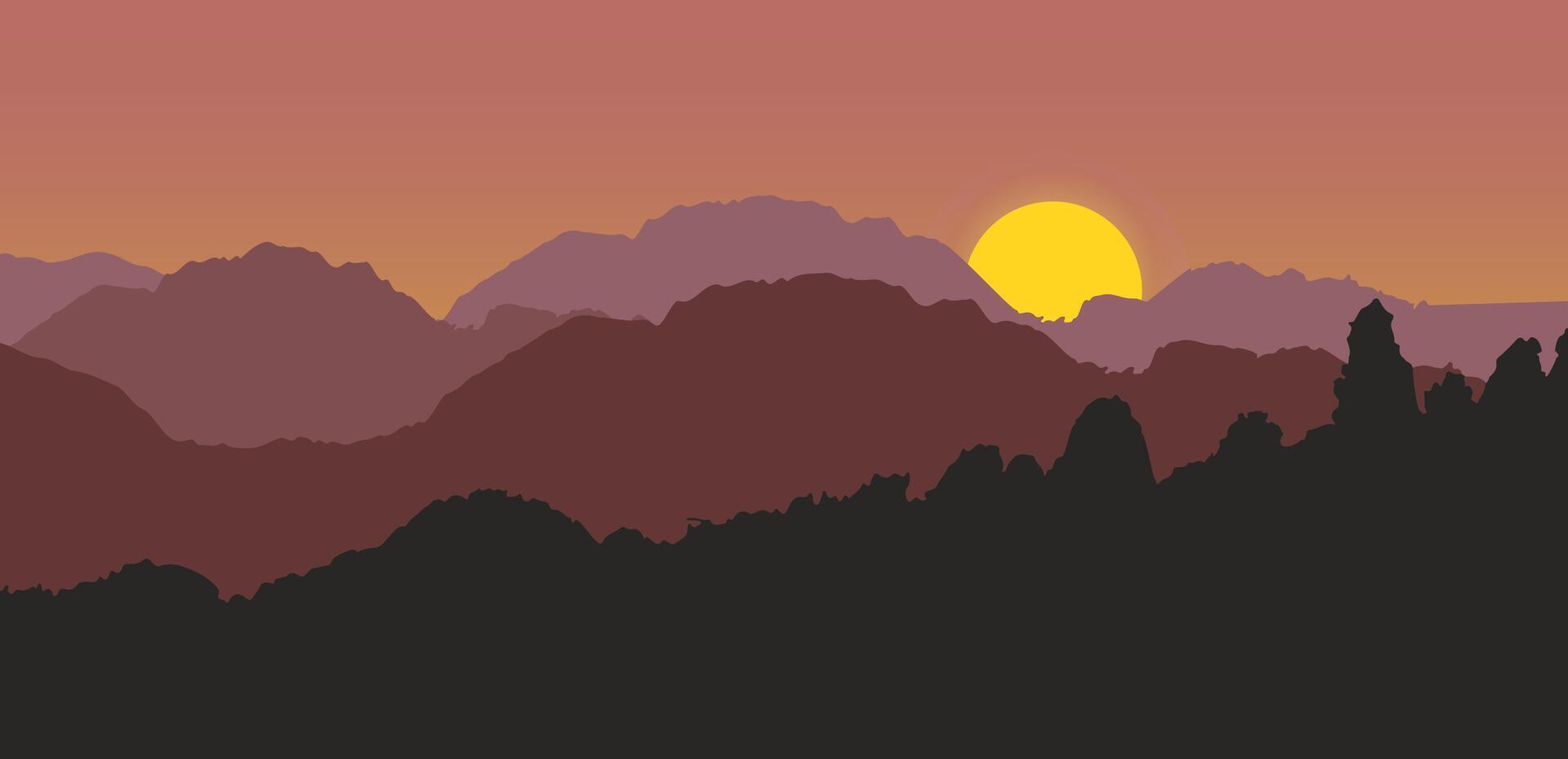 Mountain Range Sunset Scenery Background Illustration vector