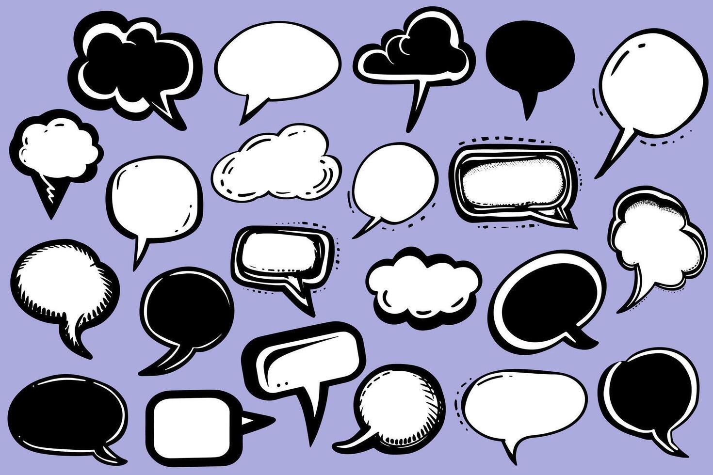 Set of hand drawn empty speech bubbles. Speech balloon, chat bubble. Trendy comic doodles. Freehand drawing vector