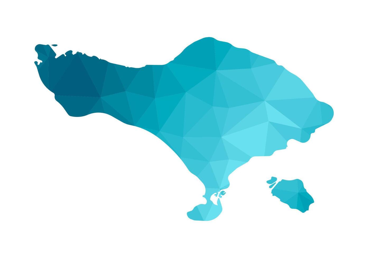 isolated illustration icon with simplified blue silhouette of Bali and Nusa Penida, Indonesia map. Polygonal geometric style. White background vector